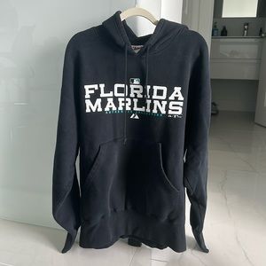 VINTAGE Florida Marlins Authentic Collection Majestic Athletics Black Hoodie